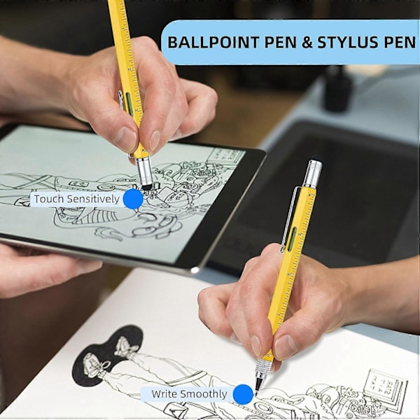 Multiverktygs Penna Coola Prylar, Nyhetspenna med Pekstift, Vattenpass, Linjaler, Skruvmejslar, Födelsedagspresenter för