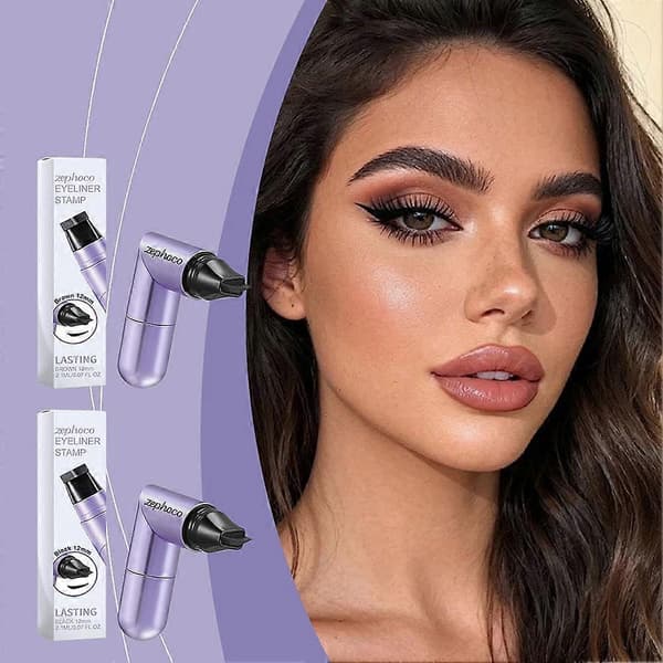 Zephoco Vanntett Eyeliner Stempel Dobbeltsidig Vinget Liner Smudge Proof Brown