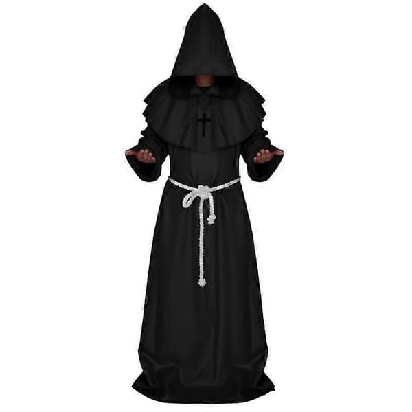 Voksen Munkehætte Kappe Kappe Munk Middelalderlig Præst Cosplay Kostume Black S