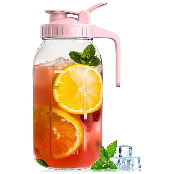 64oz Glas Mason Jar Kande med Låg, 2 Liter Lufttæt Glas Vandkande, Lækagesikker Bredmundet Mason J