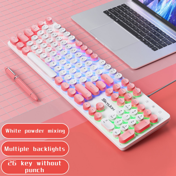 H300 Kablet 104-tasters Membrantastatur med Forskjellige Fargerike Lys pink-white