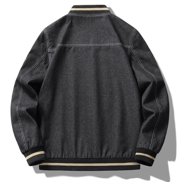 Vinter fleece denimjakke til mænd, fortykket varm jakke med standkrave Black XL