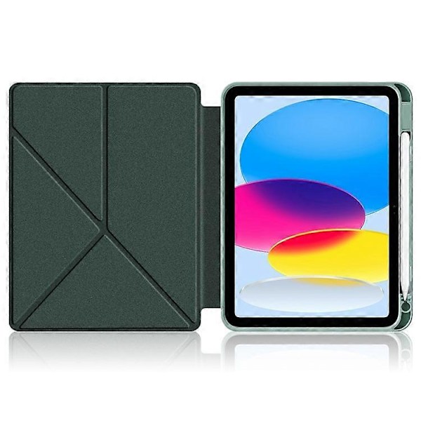 Kompatibel med iPad 10.9 (2022) / iPad 10. generation Origami Stand PU Læder Tablet Case Auto Vågn/Sov Pen Slot Beskyttelsescover DarkGreen