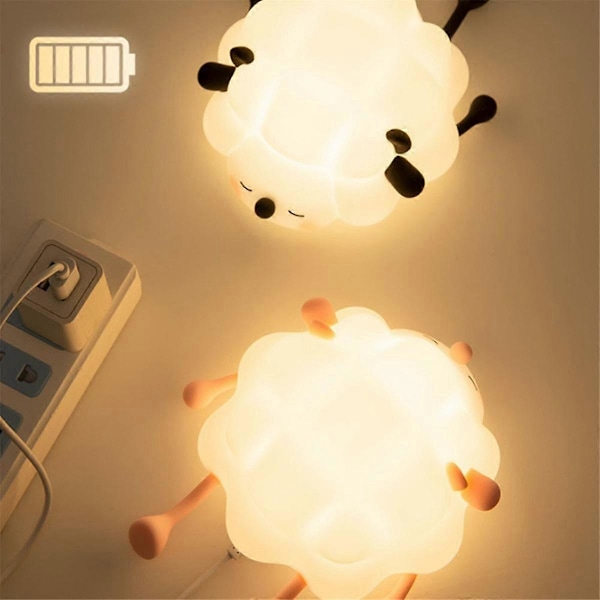 LED Söt Får Nattlampa USB Silikon Nattlampa Uppladdningsbar Touch Sensor Nattlampa Fårlampa