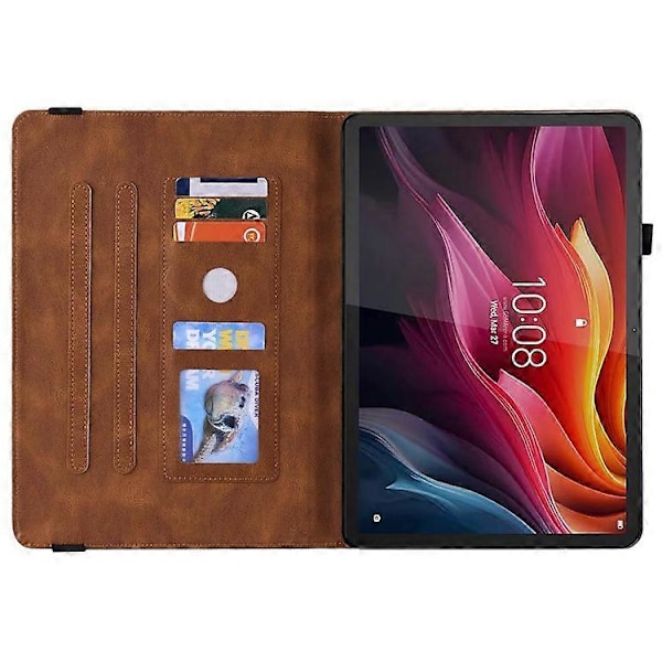 Kompatibelt Fodral för Lenovo Tab K11 Plus Fjäril Blomma Tryck PU Läder Tablet Skydd med Kortfack Brown