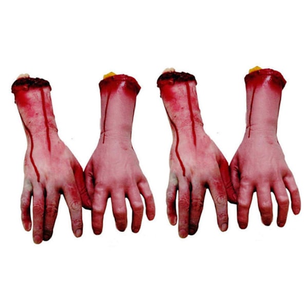 2X Blodig Horror Skræmmende Halloween Rekvisit Falsk Afhugget Livsstørrelse Arm Hånd Hus 22-23cm