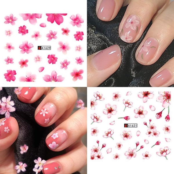 Sakura Nail Water Tarrat Tarrat Vaaleanpunaiset kirsikankukkapuut Lehdillä Nail art Nail art Liukusäätimet Kesä Kynsitaidekoristele Vesileima Kukkakuviot Folio