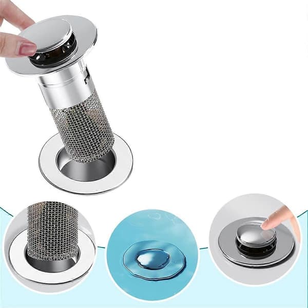Universal -Up Avløpsstopper med en Diameter på 2.8-3.3cm Avtakbart Filter i Rustfritt Stål