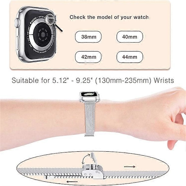Yhteensopiva Apple Watch 4 / 5 / 6 / SE / SE(2022) 40mm:n kanssa, pikalukittava ranneke, metallinen Milanese-ranneke, vaihdettava ranneke Silver