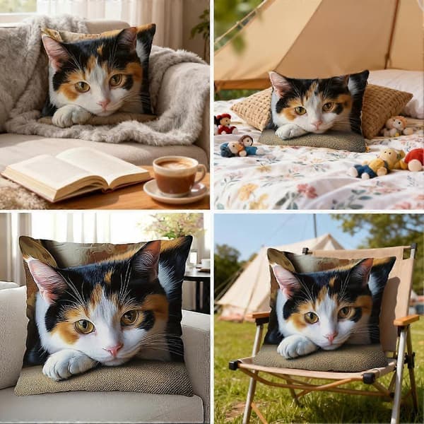 Katt som håller mobiltelefon tecknad 3D-tryckt kuddfodral - E6V3 D