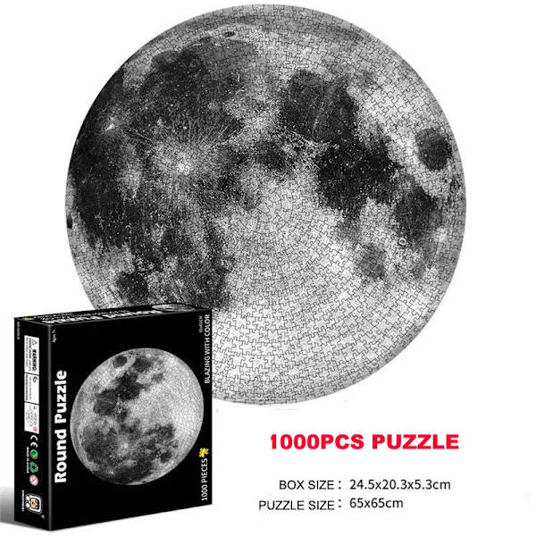 65CM Rundt Puslespil 1000 Brikker Børn 3D Jord Måne Konstellation Regnbue Papir Samle Jigsaw Puslespil Spil Uddannelseslegetøj Til Voksne Moon puzzle