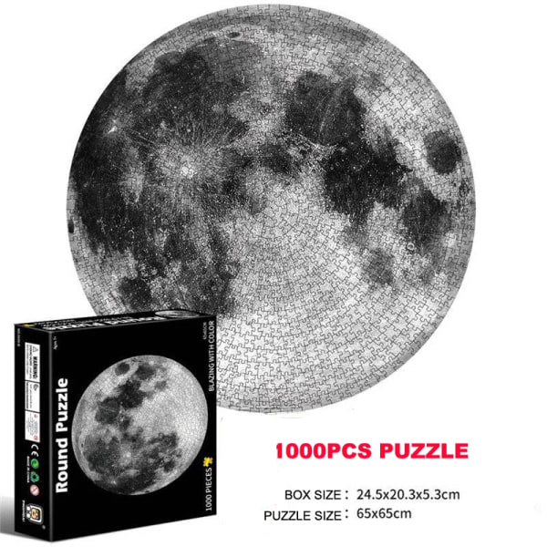 65CM Runt pussel 1000 bitar Kid 3D Earth Moon Constellation Rainbow Paper Montera pusselspel Utbildningsleksak för vuxen Moon puzzle