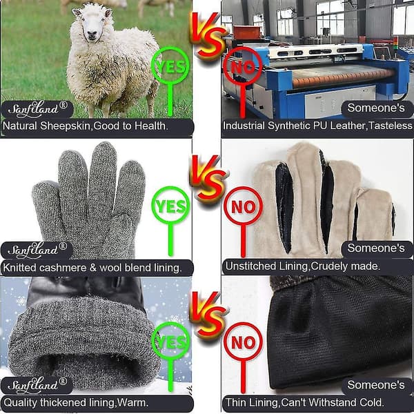 Læderhandsker til mænd. Sorte køre-/arbejdshandsker med touchscreen i lammeskind og cashmere til vinterbrug S-l