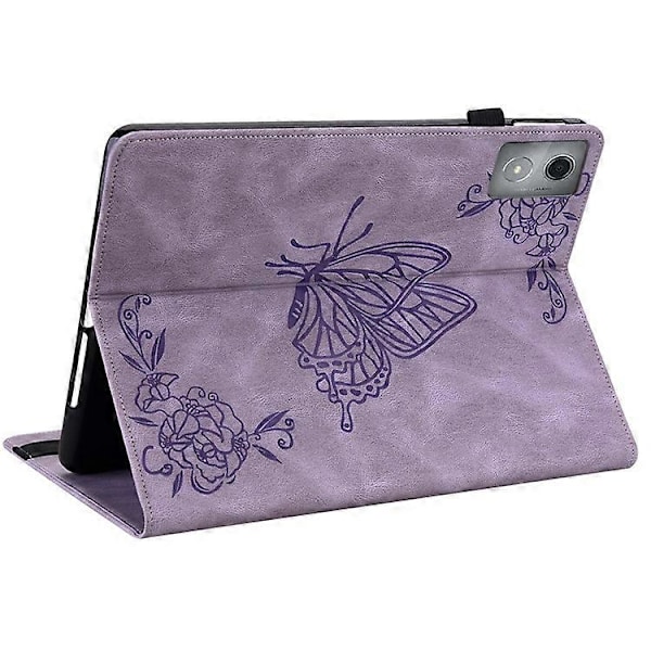 Kompatibelt Fodral för Lenovo Tab K11 Plus Fjäril Blomma Tryck PU Läder Tablet Skydd med Kortfack Purple