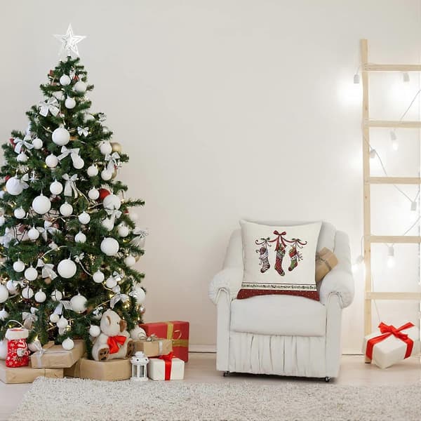 Juleputetrekk 45x45cm, Sett med 4 dekorative juleputer i bomull og lin til sofa, seng, soverom, stol, hage