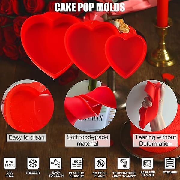 Sett med 3 silikon hjerte kakeform Valentinsdag silikonform silikon kakeform hjerteform barn silikon kakeform