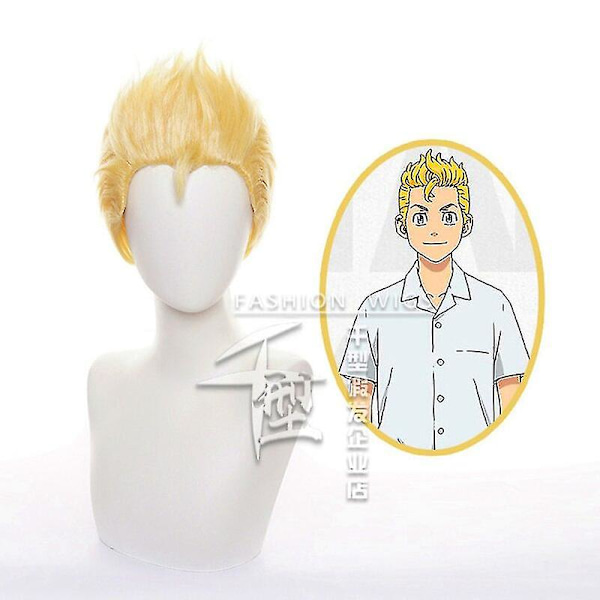 Tokyo Revengers Hanagaki Takemichi Peruk Tokyo Revengers Cosplay Kostym Män Party Syntetiskt Hår Guld