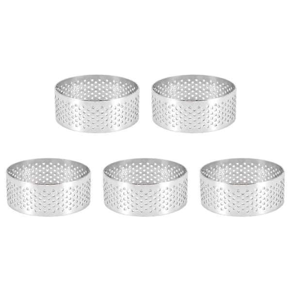 Perforert tertering i rustfritt stål, 5 stk. 5 cm perforert kakemoussering, DIY runde terteringer for baking av dessertring