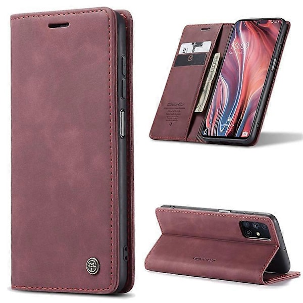 CASEME 013 Serie Magnetisk Smartphone Cover Kompatibel Med Samsung Galaxy M51, PU Læder Wallet Foldbart Stativ Telefon Cover Red