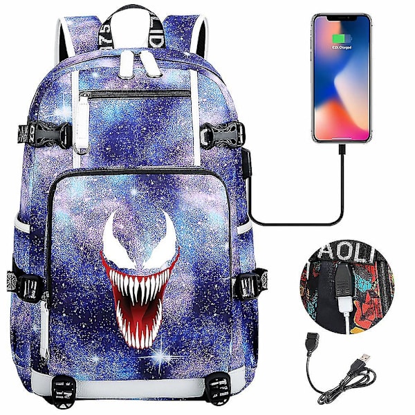 Venom Fashion Printet USB Ungdoms Skoletaske (1-4) Color-10