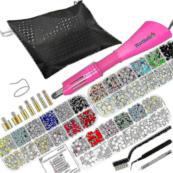 Strass-sättare, applikatorset, Hot Fixed Wand Bedazzler Kit, 4080 st, Ab Crystal, Klar, 14 färger, 7 spetsar, 4 ädelstensstorlekar, pincett, Jewel Pi