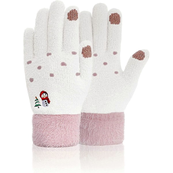 Varme handsker til kvinder, strikkede varme handsker, elastiske fluffy damehandsker, vinteruldforing