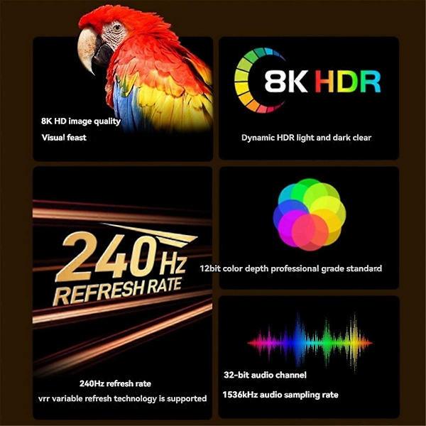 DP1.4 8K 60Hz Displayport-kabel for bærbar PC, TV, projektor 5 meter