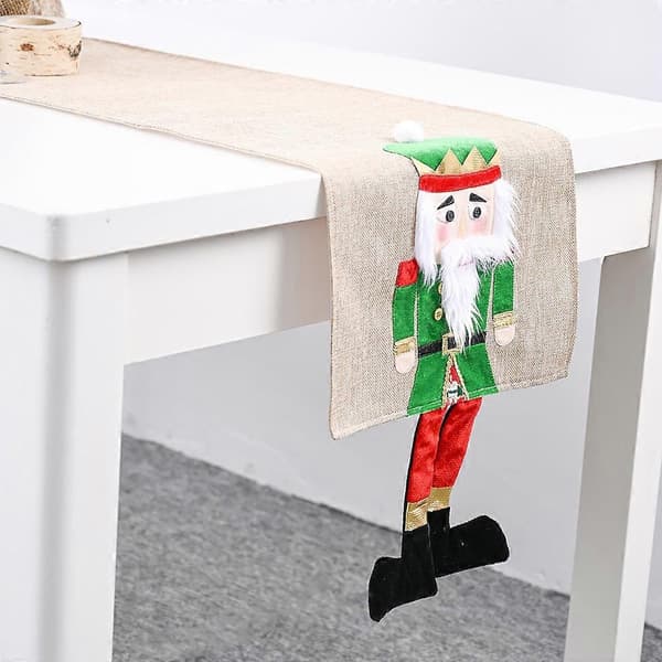 Rektangulär Julduk i Polyester Grön Valnötsfärg 33*180m Julgransmönster för Julbordsdekoration Tryckt Julduk