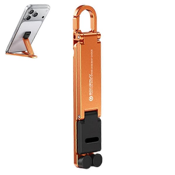 Mini nyckelring telefonställ - Vikbar i aluminiumlegering, bärbar, stabil triangulär design Orange