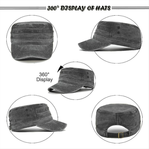 Flat Top Peaked Cap Retro Baseball Cap Army Cap grey