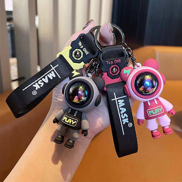 1 st Söt Björn Nyckelring Astronaut Yttre Rymden Nyckelring Tecknad Hänge Nyckelring Gåvor Till Pojkar Flickor pink