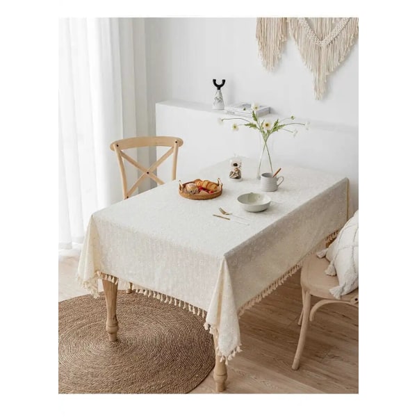 Korealaistyylinen pieni päivänkakkara puuvillainen kukkapöytäliina, teepöydän koristelu, suorakaiteen muotoinen pöydän cover keittiön hääruokasaliin Floral-white 140x140cm