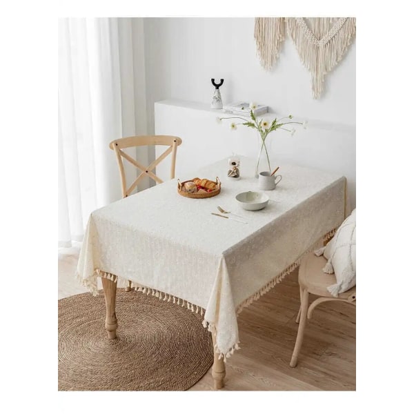 Korealaistyylinen pieni päivänkakkara puuvillainen kukkapöytäliina, teepöydän koristelu, suorakaiteen muotoinen pöydän cover keittiön hääruokasaliin Floral-white Tassels 140x260cm