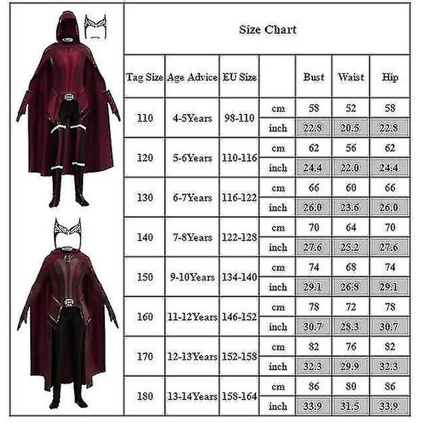 4-14 År Flickor Scarlet Witch Cosplay Party Kostym Outfit Karneval A 6-7Years