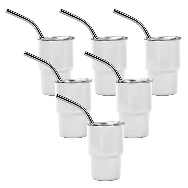 6 st Mini 89 ml Tumbler Shotglas med Sugrör och Lock, Sublimering Dubbla Lager Shotglas Set