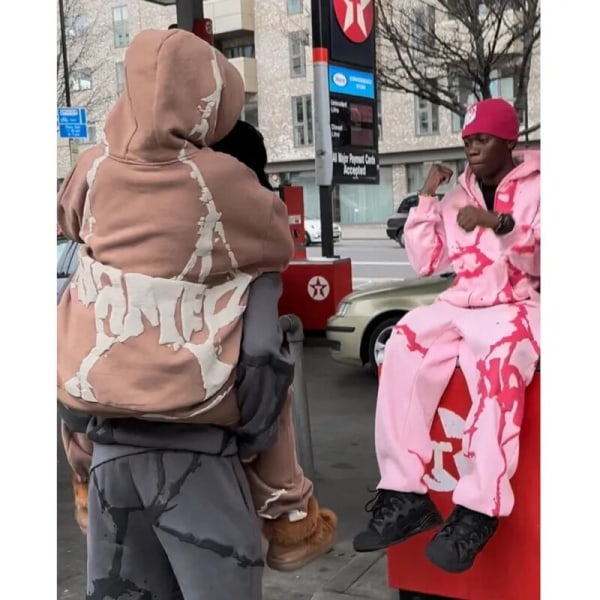 Gotisk Grå Y2k Hættetrøje Pink Hættetrøje Mænd Pige Hip Hop Oversized Sweatshirt Harajuku Punk Streetwear Løs Casual Y2k Sæt Sudadera Dark Grey Pants S