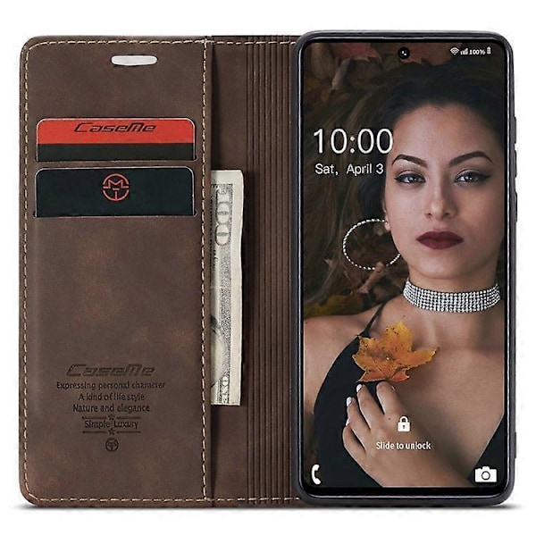 CASEME 013 Serie Magnetisk Smartphone Cover Kompatibel Med Samsung Galaxy M51, PU Læder Wallet Foldbart Stativ Telefon Cover Espresso