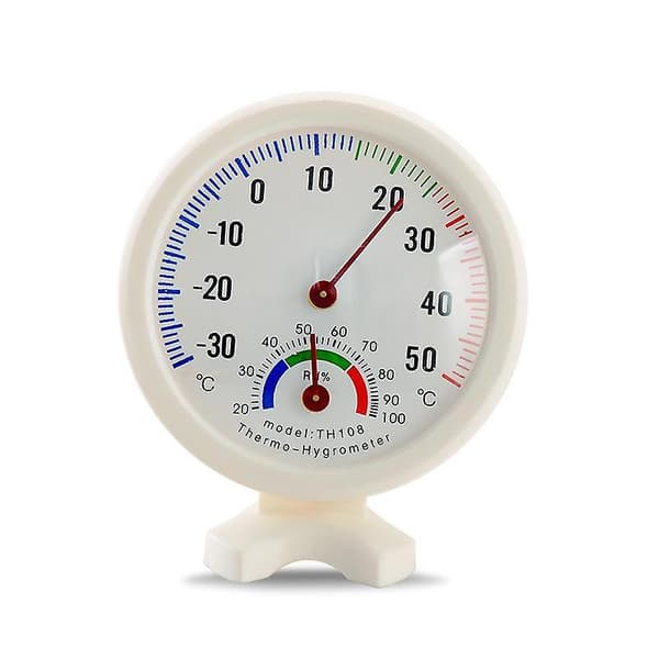Termometer, rund nåltyp urtavla, testare, vit utsida och insida