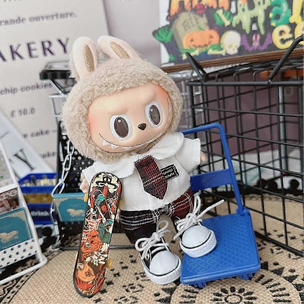 17cm Mini Plyschdockas Kläder Outfit Tillbehör För Korea Kpop Exo Labubu Idol Dockor Läderjacka Set Kläder Gåva 04Leather jacket set
