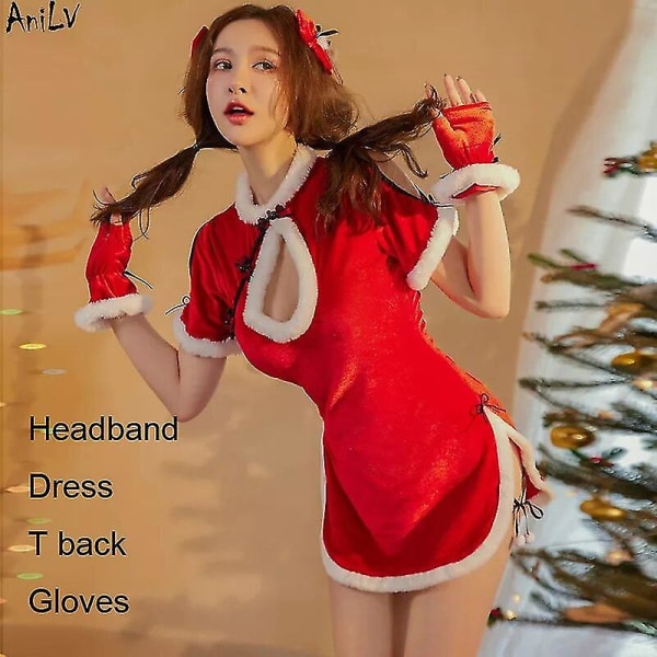 Julemand Serie Kostume Julefest Sne Elg Pige Rød Kjole Cape Rope Uniform Pyjamas 21