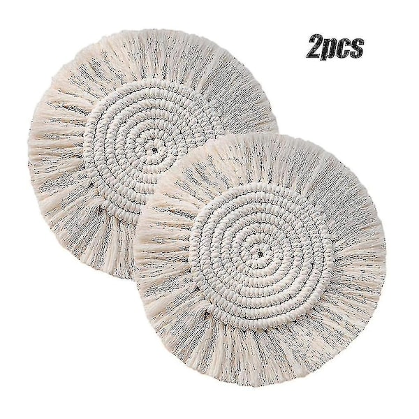 Boho Bomullsrep Vävda Underlägg Tjocka Isoleringsdynor Handvävda Bordstabletter, 2-pack