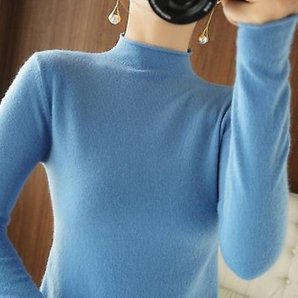 Turtleneck Naisten neulepusero Lämmin Syksy Talvi Solid Korean Stretch Slim Lady Neulepuserot Cashmere Neulepusero Femme Basic Neule Blue XXL