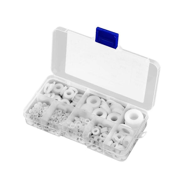 500 stk. Hvide nylon flade skiver pakningssæt M2 M2.5 M3 M4 M5 M6 M8 M10 Plastforseglings O-ringe sortiment