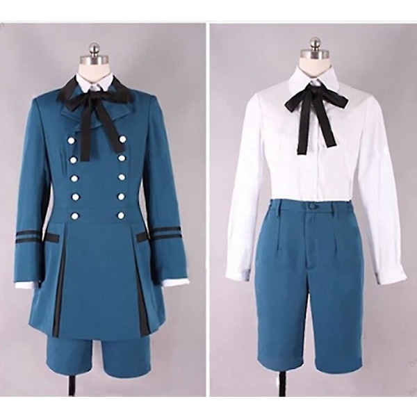 Ny Black Butler Kuroshitsuji Ciel Phantomhive Cosplay Kostym Vuxen Aristokrat Blå Dubbelknäppt Kavajuniform Set Och Peruker man M