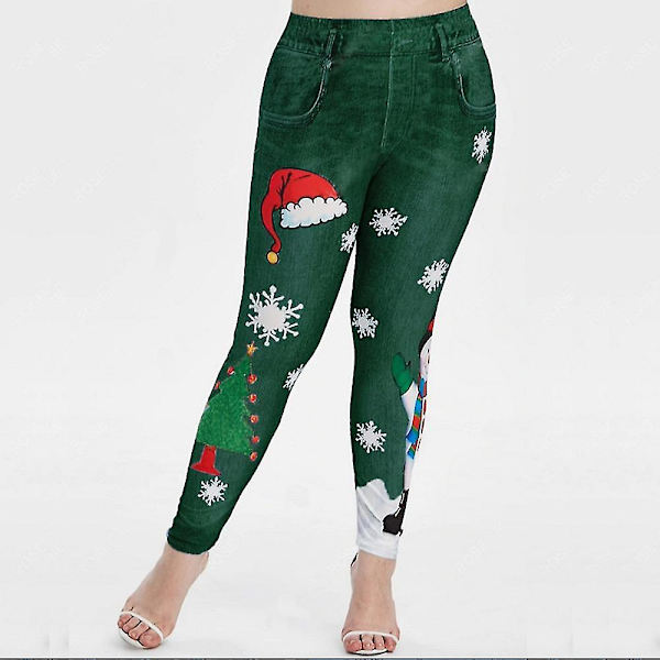 Glædelig Jul Snemand Søde Dame Jeggings Høj Talje Ankel Længde Dejlige Leggings Dame Skinny Træningsbukser Jul LGS96-4 XL