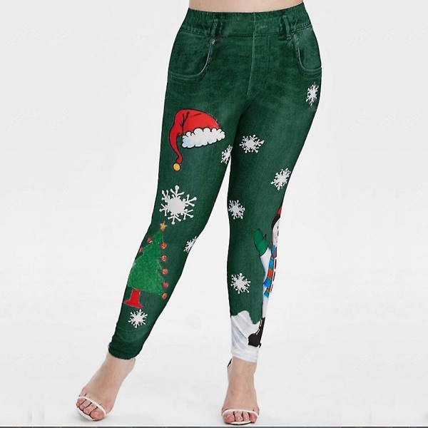 Merry Christmas Snowman Søte kvinner Jeggings Høy midje ankellengde Lovely Leggings Dame Skinny Treningsbukser Xmas LGS96-4 M