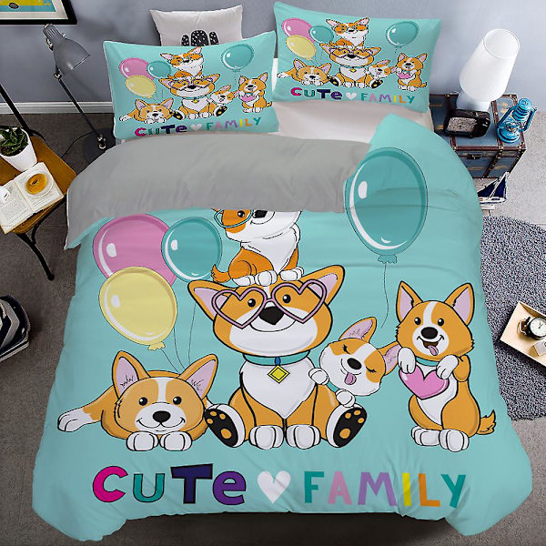 Corgi-koirat Peittopussi King Queen -koko Sarjakuvamainen Lemmikki Pennun Perhe Vuodevaatesetti Lapsille Pojille Tytöille Ihana Eläinaiheinen Peittopäällinen