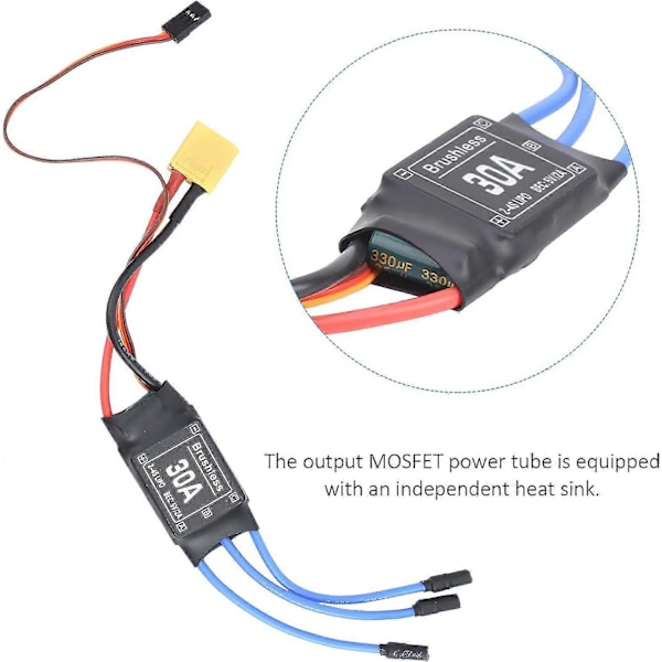 30A Borstlös ESC, Flygplans Borstlös ESC XT60 Elektronisk Hastighetsregulator RC biltillbehör Lämplig för RC drönare, helikoptrar, etc.