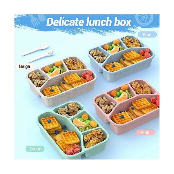 Bento Lunchlåda för Barn, 4-Facks Matlåda med Transparent Lock, Matförvaringsbehållare, Lunchlåda