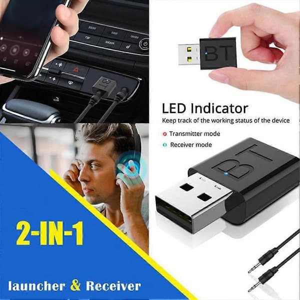 Bil Bluetooth-adapter Mottaker Sender Trådløs Bluetooth-konverter Plug&Play